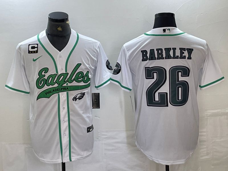 Men Philadelphia Eagles 26 Barkley White 2024 Nike Co branded NFL Jersey style 1